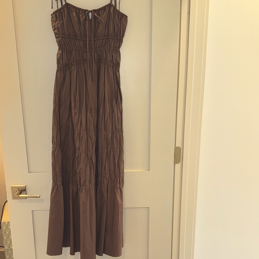 NICHOLAS Brown Smocked Maxi Dress Spaghetti Strap